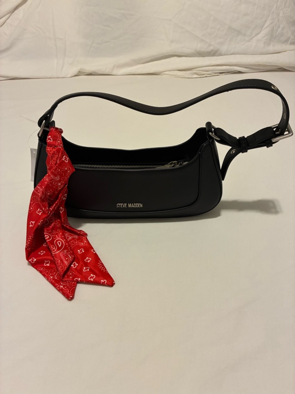 Steve Madden Black Shoulder Bag with Red Bandana Accent